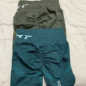 Green and Teal Ruched Athletic Shorts ECHT